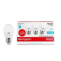 Лампа Gauss LED Elementary Globe 6W E27 4100K 3/40 (3 лампы в упаковке)