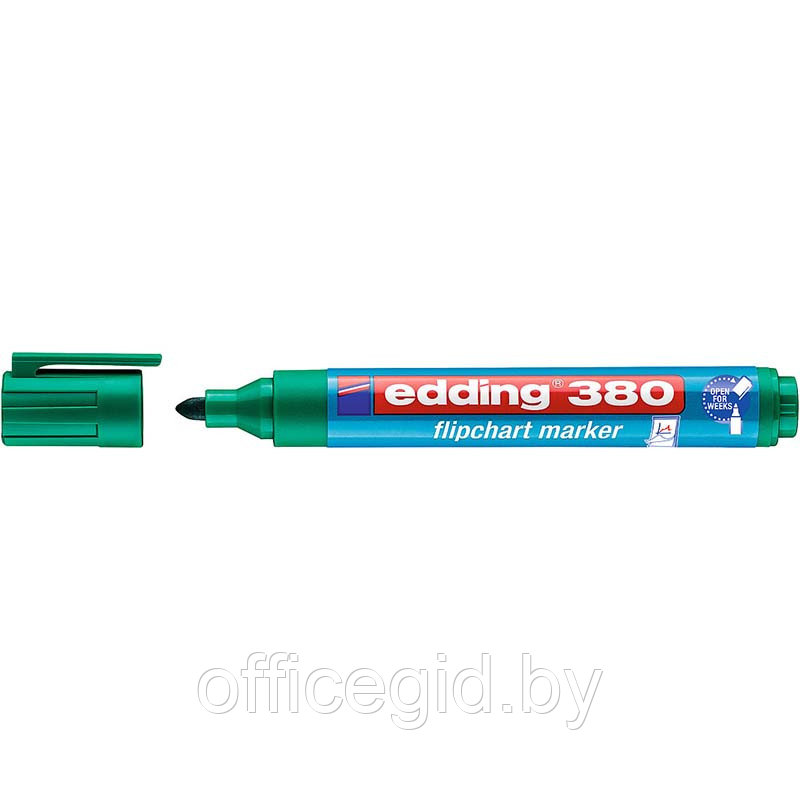Маркер для флипчартов edding 380 Cap-off, круглый наконечник, 1.5-3 мм Зеленый, (10 шт/уп) - фото 1 - id-p204644063