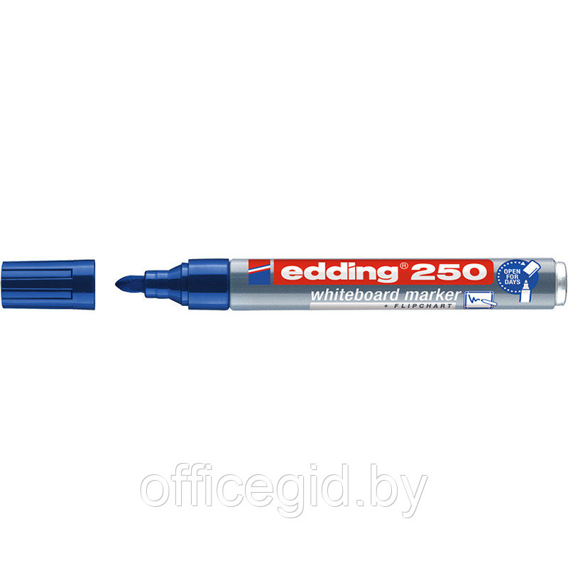 Маркер для белых досок edding 250 Cap-off, круглый наконечник, 1.5-3 мм Синий, (10 шт/уп) - фото 1 - id-p204644082