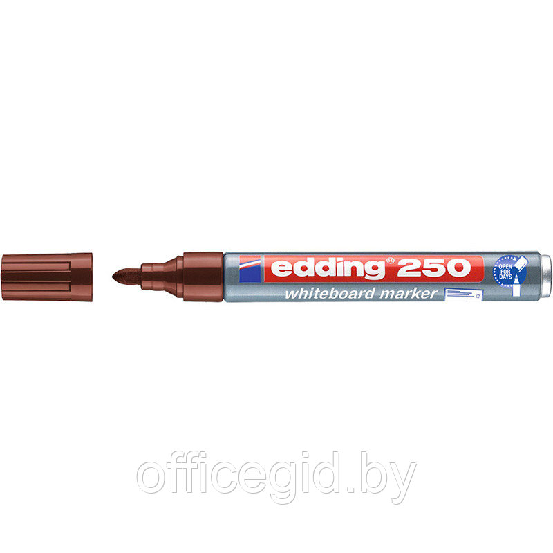 Маркер для белых досок edding 250 Cap-off, круглый наконечник, 1.5-3 мм Коричневый, (10 шт/уп) - фото 1 - id-p204644087