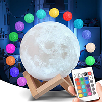 Лампа ночник Луна объемная 3 D Moon Lamp 15см, 7 режимов подсветки, пульт ДУ