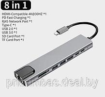 Переходник USB Type-C разветвитель (hub, Док-станция, адаптер) на UHD 4K, LAN, USB, PD, SD, TF, RJ45