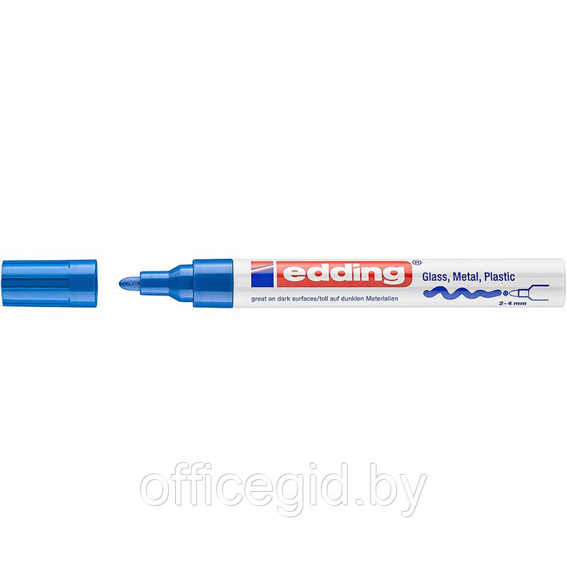 Маркер лаковый глянцевый edding 750, круглый наконечник, 2-4 мм Синий, (10 шт/уп) - фото 1 - id-p204671721