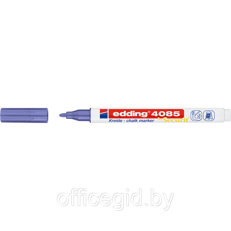Маркер меловой по стеклу edding 4085, смываемый, круглый наконечник, 1-2 мм Фиолетовый металлик, (10 шт/уп) - фото 1 - id-p204671873