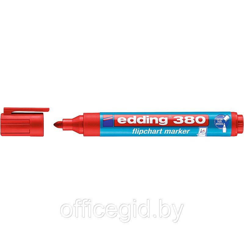 Маркер для флипчартов edding 380 Cap-off, круглый наконечник, 1.5-3 мм Красный, (10 шт/уп) - фото 1 - id-p204671977
