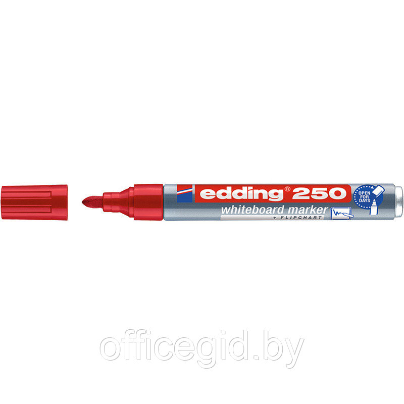 Маркер для белых досок edding 250 Cap-off, круглый наконечник, 1.5-3 мм Красный, (10 шт/уп) - фото 1 - id-p204671996