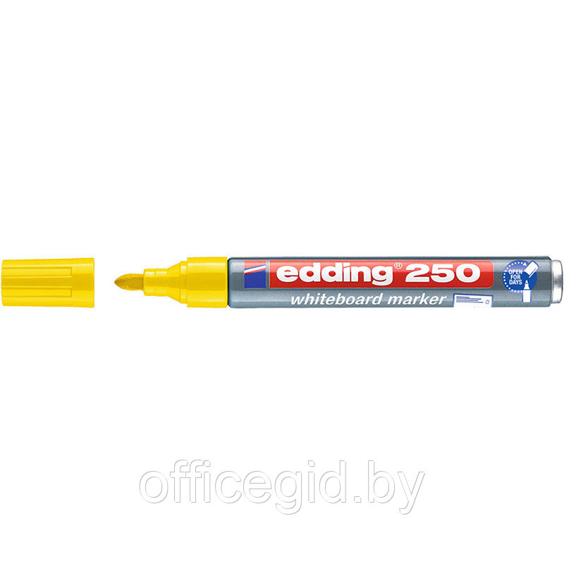 Маркер для белых досок edding 250 Cap-off, круглый наконечник, 1.5-3 мм Желтый, (10 шт/уп) - фото 1 - id-p204672000
