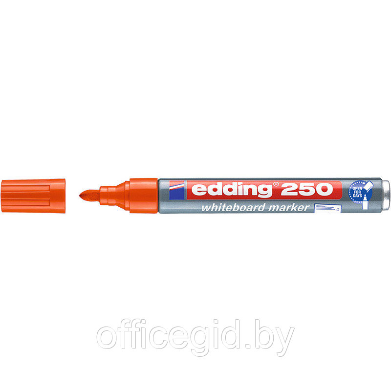 Маркер для белых досок edding 250 Cap-off, круглый наконечник, 1.5-3 мм Оранжевый, (10 шт/уп) - фото 1 - id-p204672001