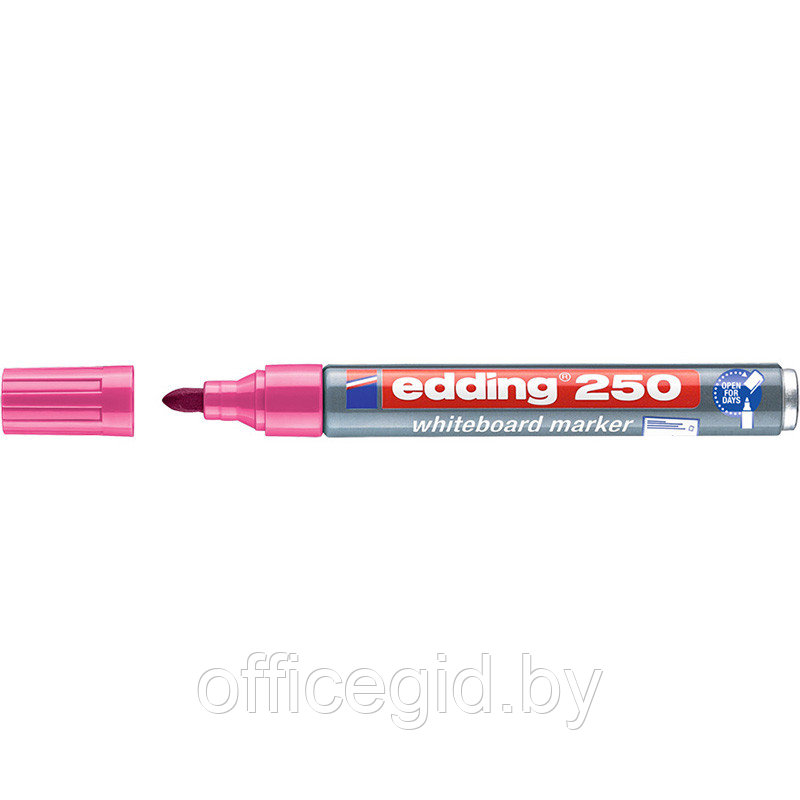 Маркер для белых досок edding 250 Cap-off, круглый наконечник, 1.5-3 мм Розовый, (10 шт/уп) - фото 1 - id-p204672004