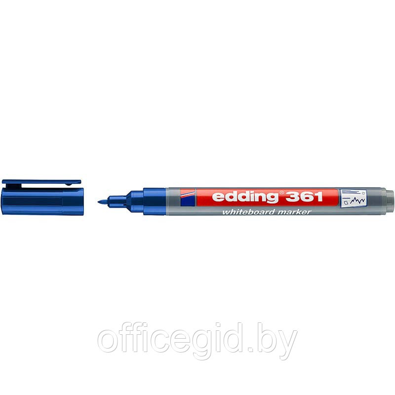 Маркер для белых досок edding 361, круглый наконечник, 1 мм Синий, (10 шт/уп) - фото 1 - id-p204672030