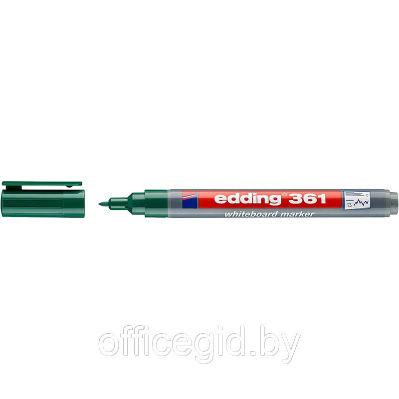 Маркер для белых досок edding 361, круглый наконечник, 1 мм Зеленый, (10 шт/уп) - фото 1 - id-p204672031