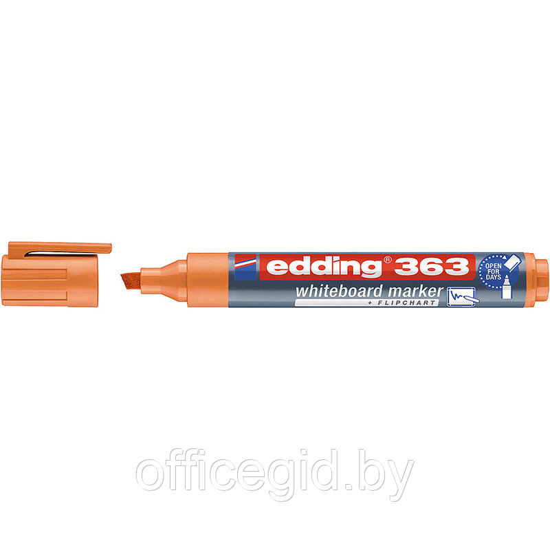 Маркер для белых досок edding 363, скошенный наконечник, 1-5 мм Оранжевый, (10 шт/уп) - фото 1 - id-p204672043