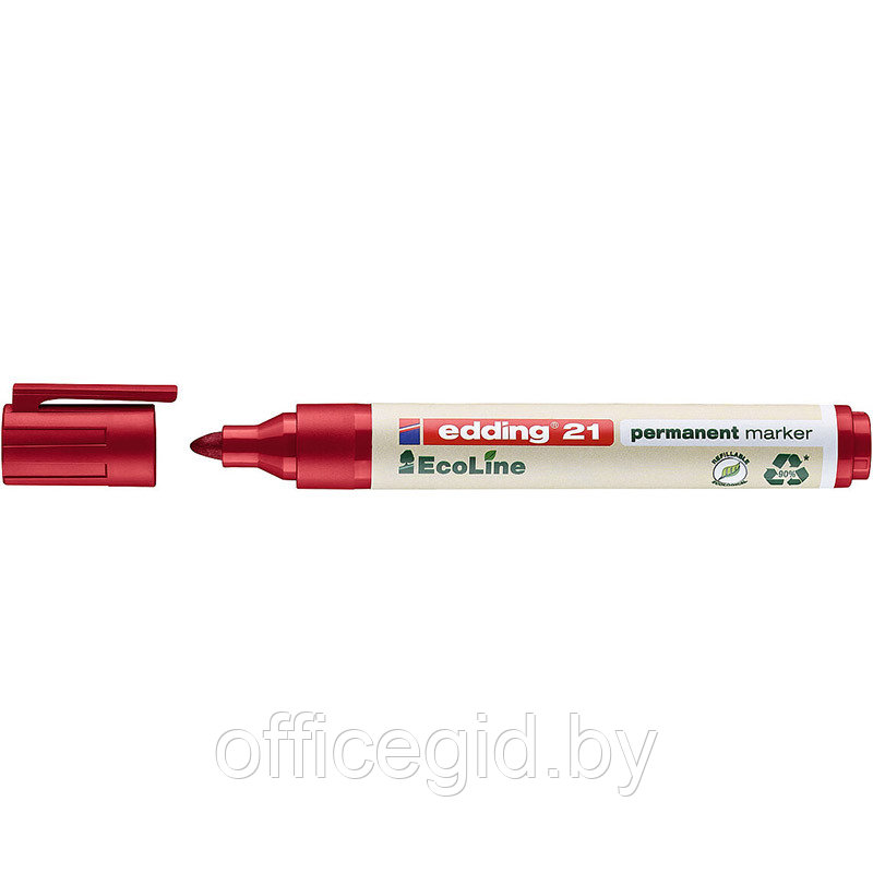 Маркер перманентный edding 21 EcoLine, заправляемый, круглый наконечник, 1.5-3 мм Красный, (10 шт/уп) - фото 1 - id-p204672091