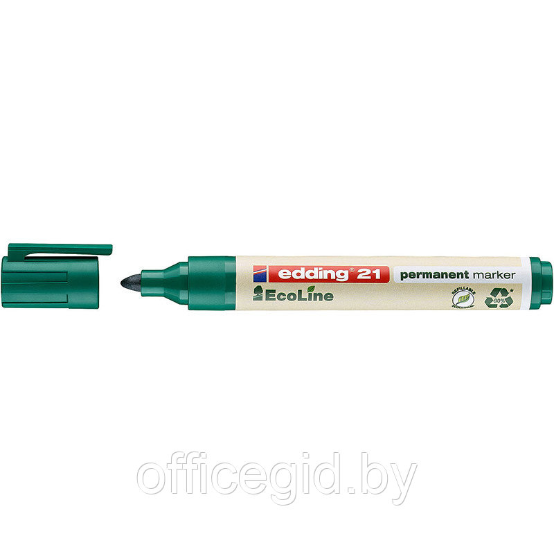 Маркер перманентный edding 21 EcoLine, заправляемый, круглый наконечник, 1.5-3 мм Зеленый, (10 шт/уп) - фото 1 - id-p204672093