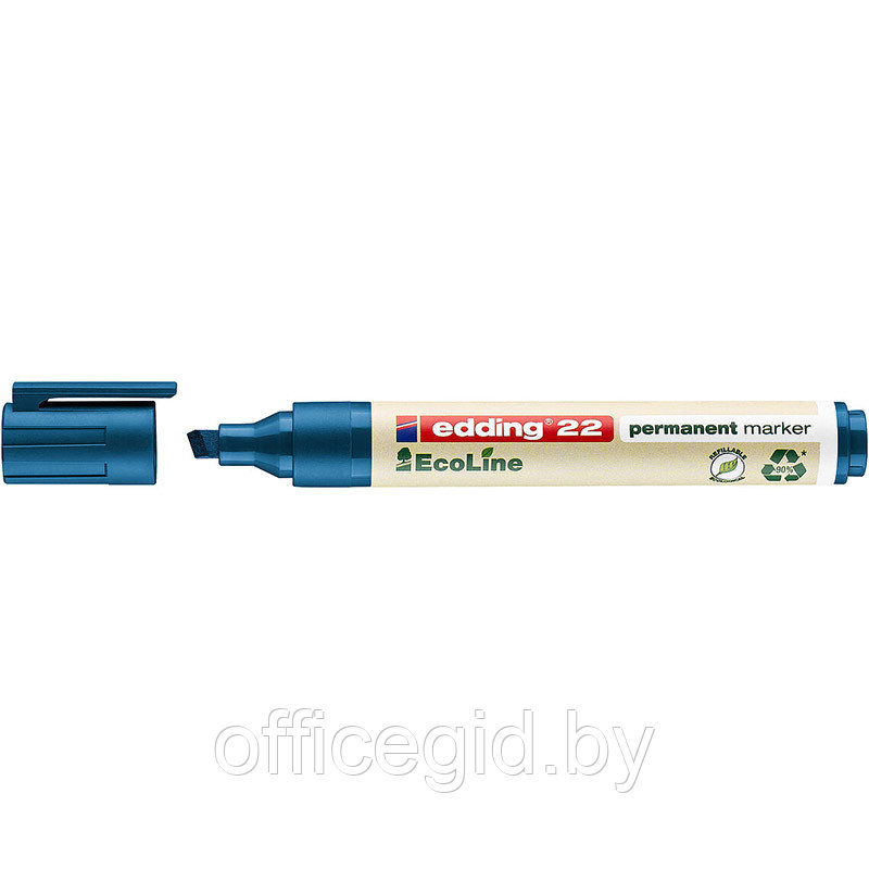 Маркер перманентный edding 22, EcoLine, скошенный наконечник, 1.5-5 мм Синий, (10 шт/уп) - фото 1 - id-p204672097