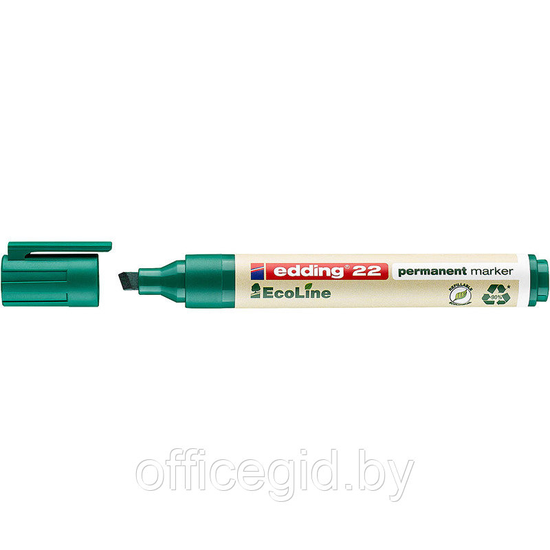 Маркер перманентный edding 22, EcoLine, скошенный наконечник, 1.5-5 мм Зеленый, (10 шт/уп) - фото 1 - id-p204672098