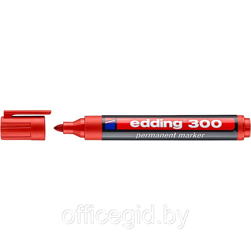 Маркер перманентный edding 300, круглый наконечник, 1.5-3 мм Красный, (10 шт/уп) - фото 1 - id-p204672119