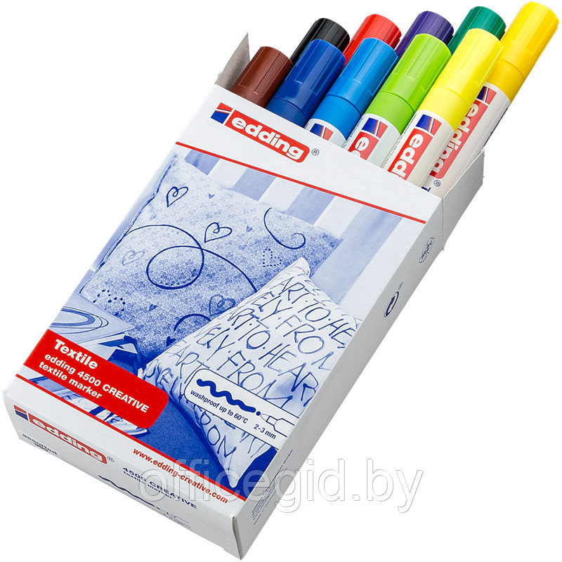 Набор маркеров для ткани edding 4500, круглый наконечник, до 60 С°, 2-3 мм, 10 базовых цветов 10 цветов, (6 - фото 1 - id-p204672235
