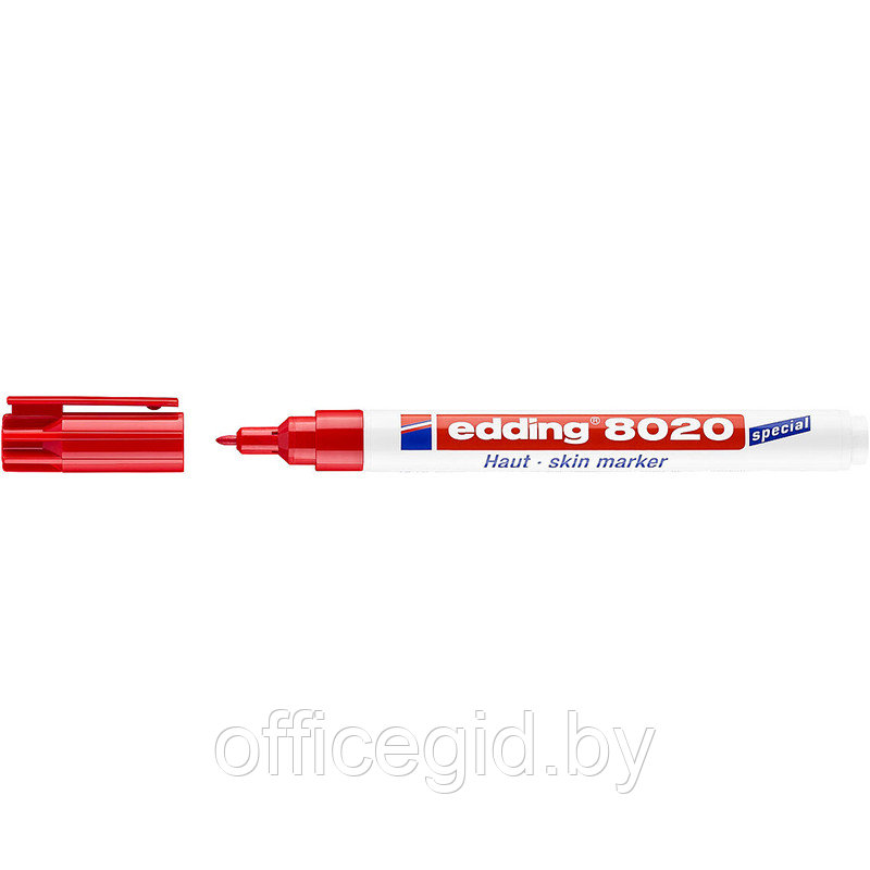 Маркер для кожи edding 8020, круглый наконечник, 1 мм Красный, (10 шт/уп) - фото 1 - id-p204672292