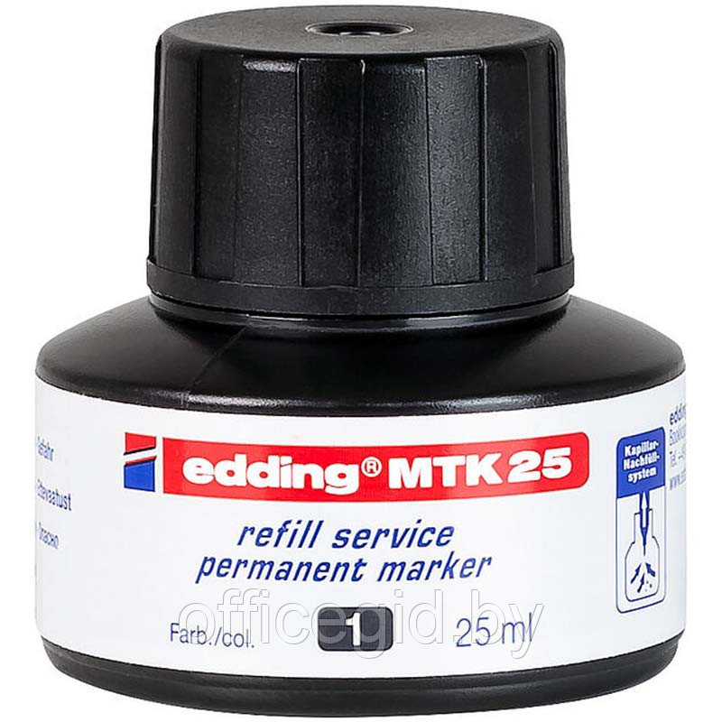 Чернила для заправки перманентных маркеров edding MTK25, капилярная система, 25 мл Черный, (10 шт/уп) - фото 1 - id-p204672379