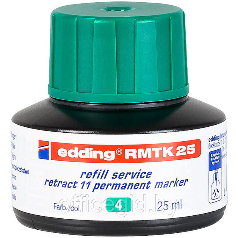 Чернила для заправки маркеров e-11 edding RMTK25, перманентные, капиллярная система, 25 мл Зеленый, (10 шт/уп) - фото 1 - id-p204672393