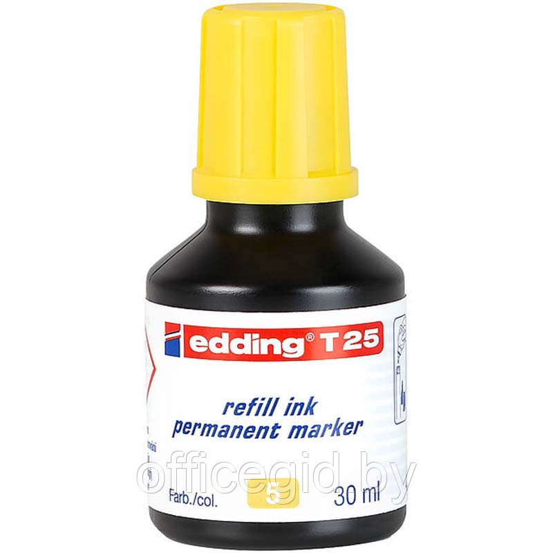 Чернила для заправки перманентных маркеров edding T25, флакон-капельница, 30 мл Желтый, (10 шт/уп) - фото 1 - id-p204672407