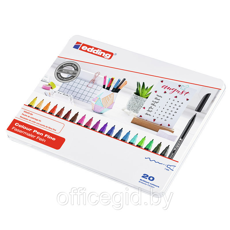 Набор фломастеров для рисования edding 1200, 20 цветов, металлическая коробка 20 цветов, (12 шт/уп) - фото 1 - id-p204672561
