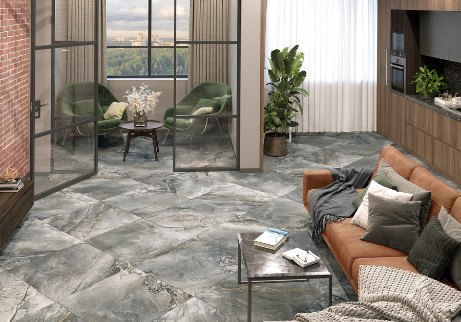 Лаппатированный керамогранит Alma Ceramica Vulcano Тёмно-серый 570х570