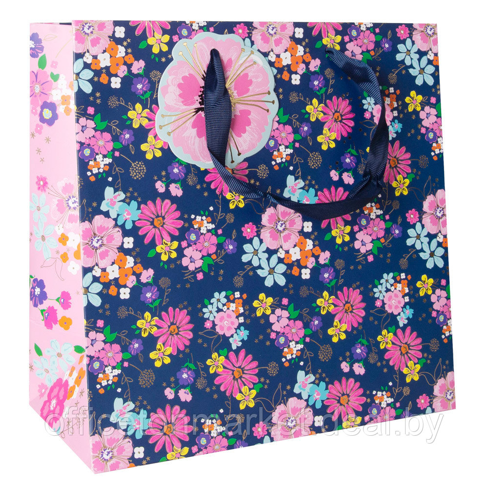 Пакет бумажный подарочный "Navy floral", 33x16.5x33 см, разноцветный - фото 1 - id-p200800055