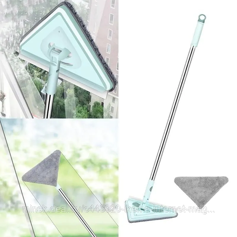 Швабра ​​​​​​​треугольная с телескопической ручкой и вращающейся моющей частью 25х21х72-114 см. (QH22-81)