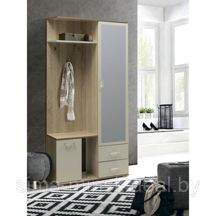 Шкаф комбинированный «Кармен 1», 900×350×1900 мм, зеркало, цвет дуб сонома / белый - фото 1 - id-p204697810