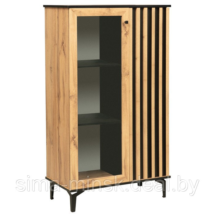 Шкаф комбинированный «Либерти» 51.03, стекло, опора металл, стекло, цвет дуб вотан/чёрный - фото 1 - id-p204699280