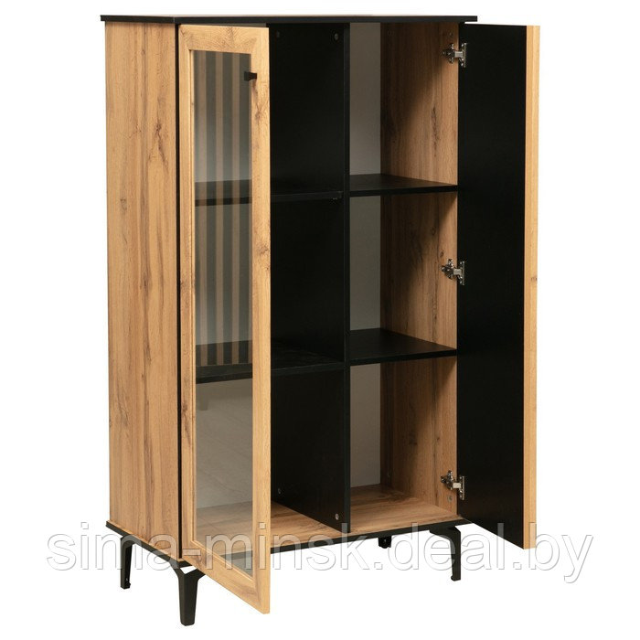 Шкаф комбинированный «Либерти» 51.03, стекло, опора металл, стекло, цвет дуб вотан/чёрный - фото 2 - id-p204699280