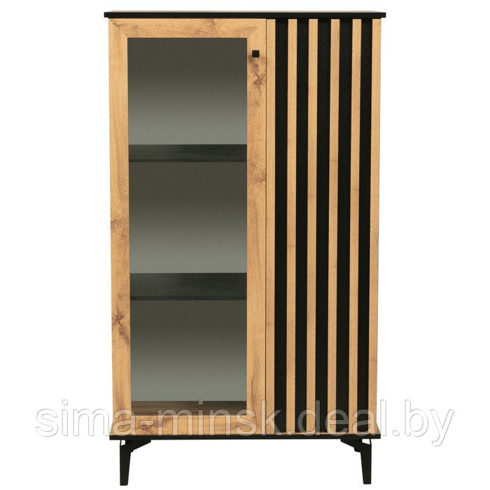 Шкаф комбинированный «Либерти» 51.03, стекло, опора металл, стекло, цвет дуб вотан/чёрный - фото 3 - id-p204699280