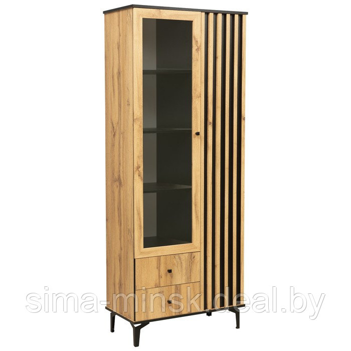 Шкаф комбинированный «Либерти» 51.02, стекло, опора металл, стекло, цвет дуб вотан/чёрный - фото 1 - id-p204699294