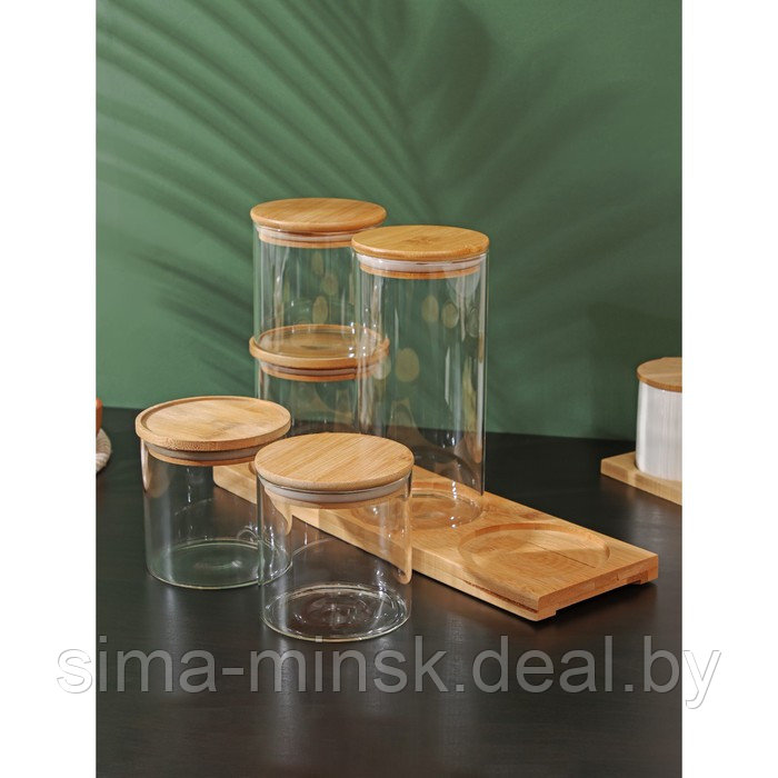 Набор банок стеклянных для сыпучих продуктов с бамбуковой крышкой BellaTenero «Эко», 600/1300 мл, 5 шт - фото 3 - id-p204699734