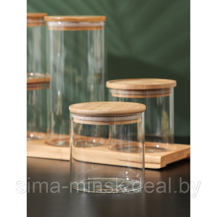Набор банок стеклянных для сыпучих продуктов с бамбуковой крышкой BellaTenero «Эко», 600/1300 мл, 5 шт - фото 4 - id-p204699734
