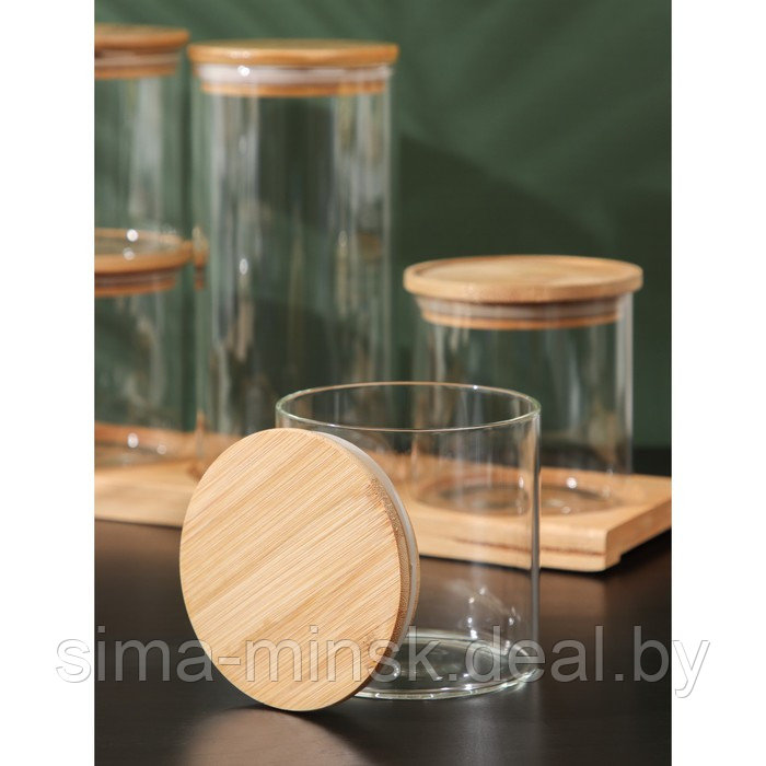 Набор банок стеклянных для сыпучих продуктов с бамбуковой крышкой BellaTenero «Эко», 600/1300 мл, 5 шт - фото 5 - id-p204699734