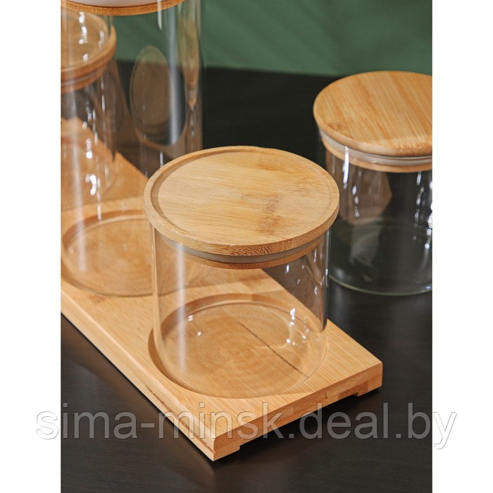 Набор банок стеклянных для сыпучих продуктов с бамбуковой крышкой BellaTenero «Эко», 600/1300 мл, 5 шт - фото 6 - id-p204699734