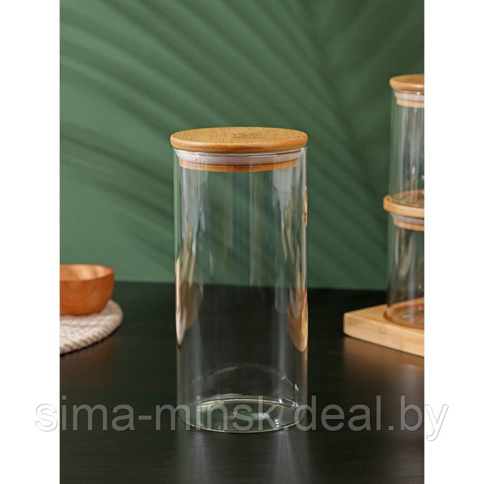 Набор банок стеклянных для сыпучих продуктов с бамбуковой крышкой BellaTenero «Эко», 600/1300 мл, 5 шт - фото 7 - id-p204699734