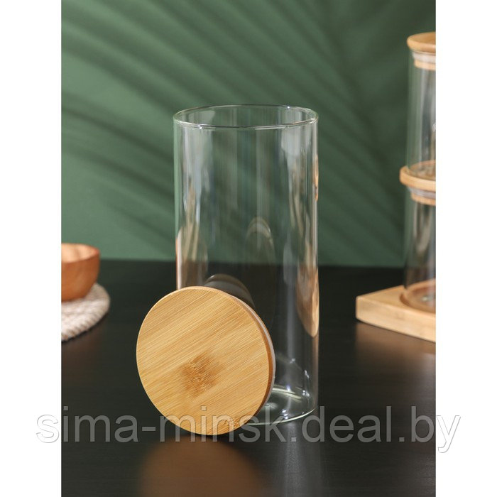 Набор банок стеклянных для сыпучих продуктов с бамбуковой крышкой BellaTenero «Эко», 600/1300 мл, 5 шт - фото 8 - id-p204699734