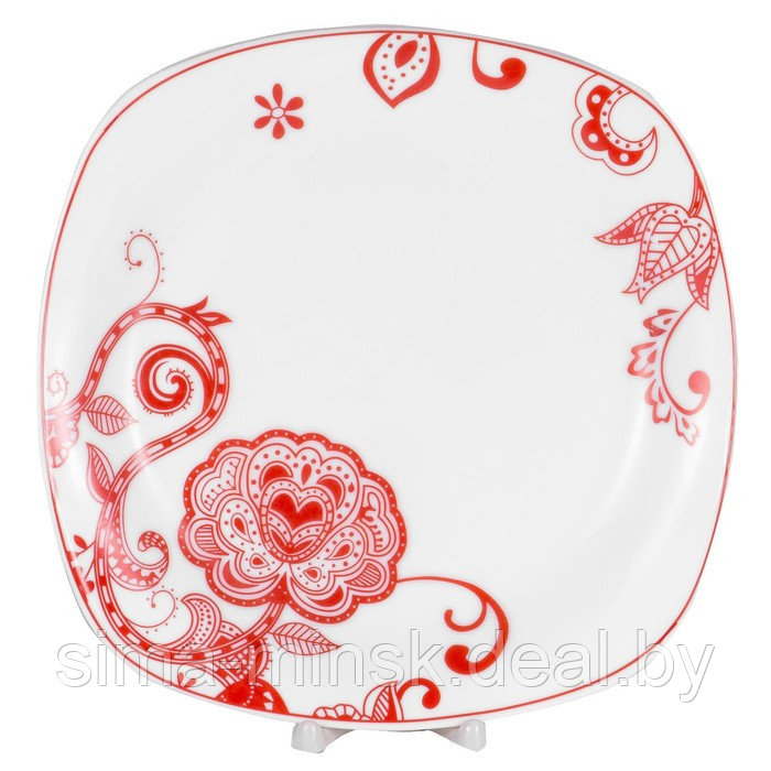 Набор квадратных тарелок Olaff «Красные цветы», 18 предметов - фото 3 - id-p204699642