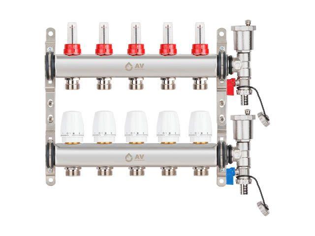 Коллекторная группа AVE136, 5 вых. AV Engineering (PRO серия Для теплого пола и водоснабжения)