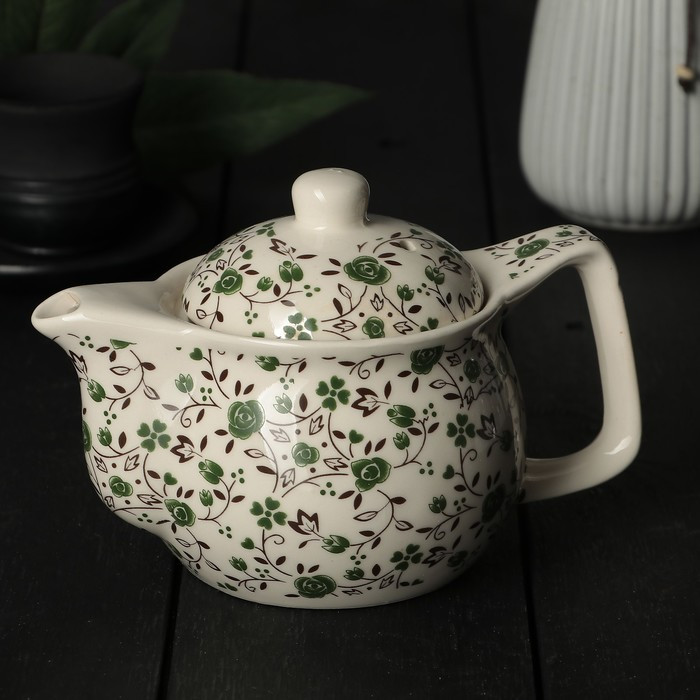 Чайник керамический заварочный «Виньетки», 350 мл, металлическое сито, цвет зелёный - фото 1 - id-p204701744