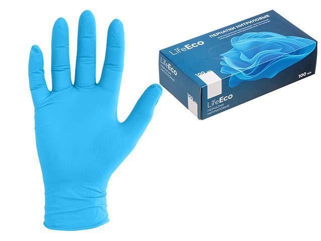 Перчатки нитриловые LifeEco, р-р M, синие, уп.100 шт. (мин. риски) - фото 1 - id-p202052964
