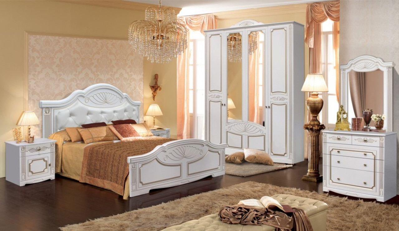 Спальня Амелия Кровать 160 МИ с ламелями Белый/Золото - фото 2 - id-p204378740