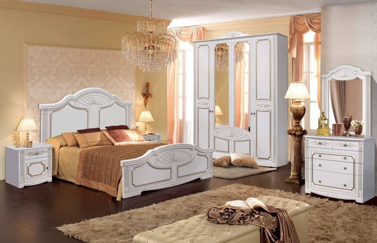 Спальня Амелия Кровать 160 с ламелями Белый/Золото - фото 3 - id-p204378742
