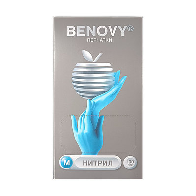 BENOVY Перчатки нитриловые голубые текстурированные размер М 100 пар (200 шт.)