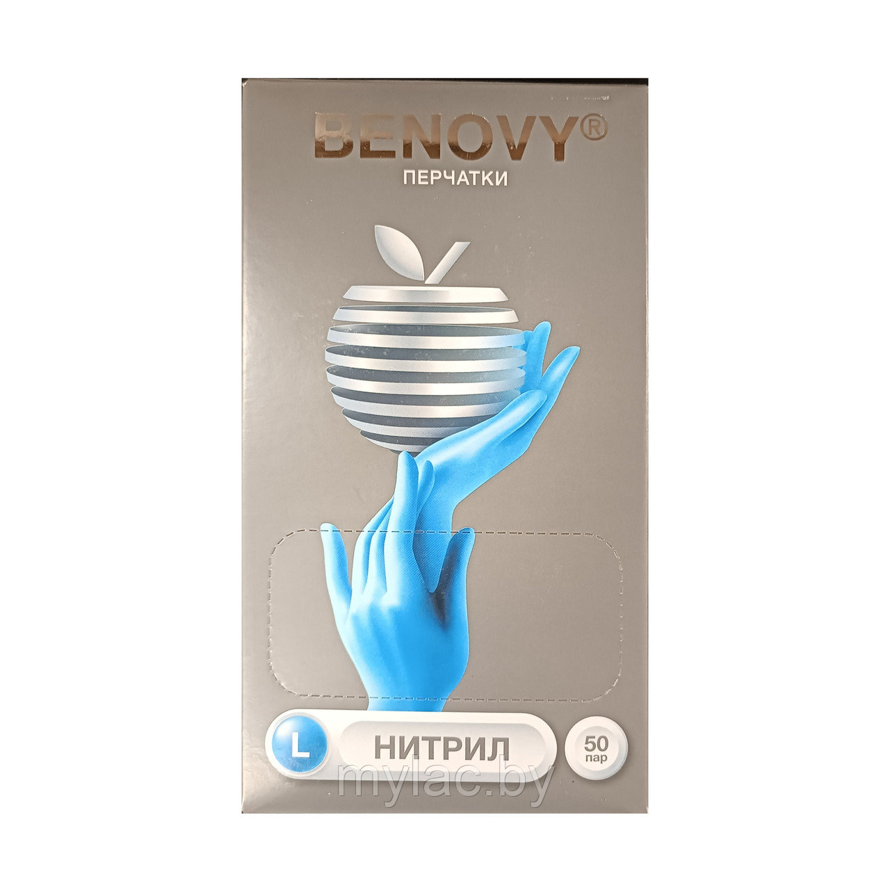 BENOVY Перчатки нитриловые голубые текстурированные размер L 50 пар ...