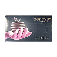 BENOVY Перчатки нитриловые розовые текстурированные размер XS 50 пар (100 шт.)